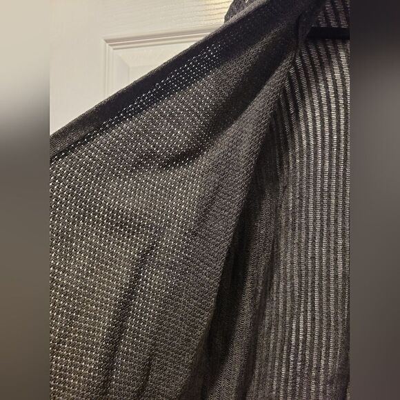 Eileen Fisher Black Merino Wool Open Front Cardigan, Loose Knit Lagenlook | L - Picture 10 of 12